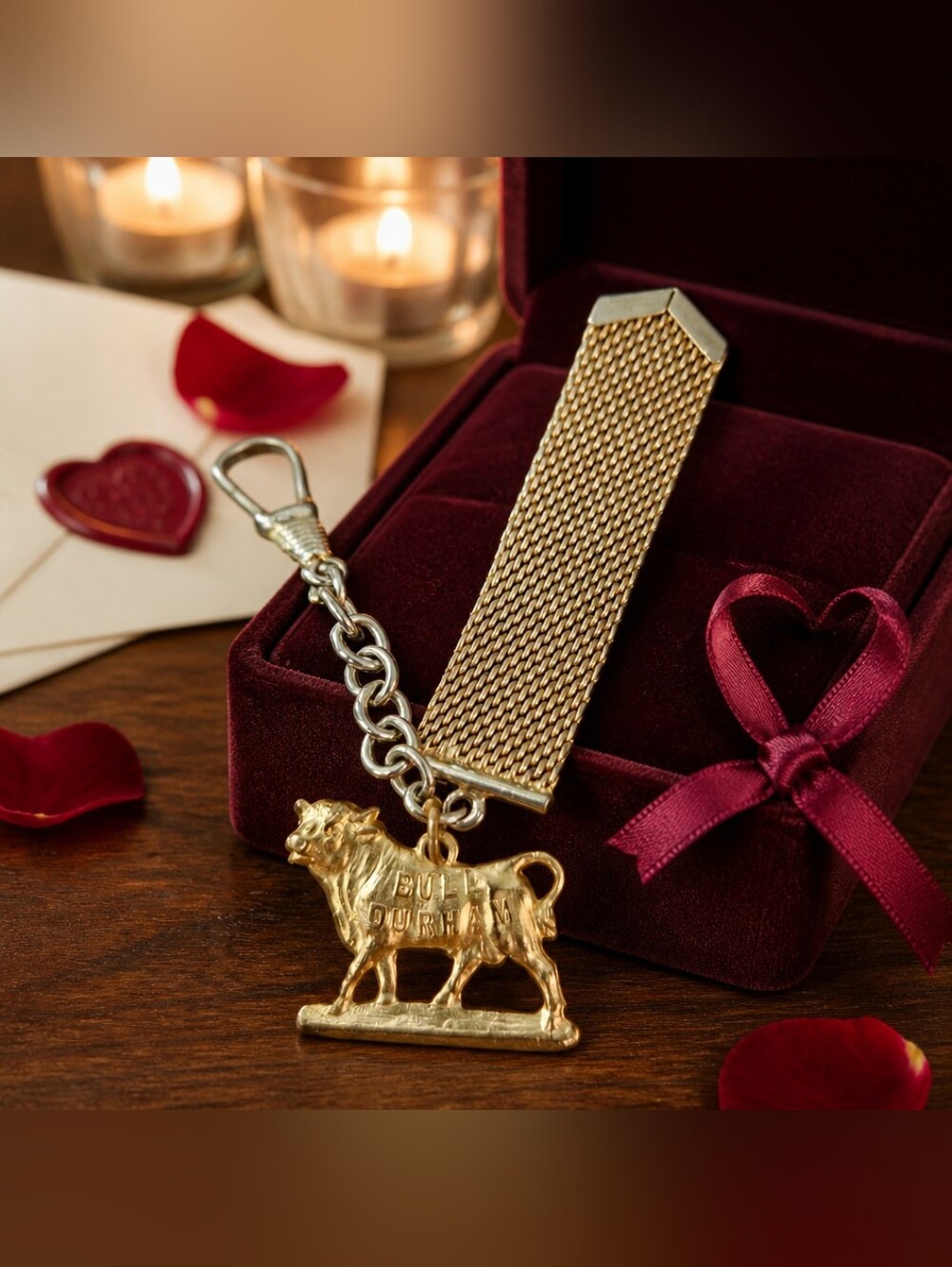 Early 20th Century Bull Durham 14k Gold Plated With Mesh Clip Fob